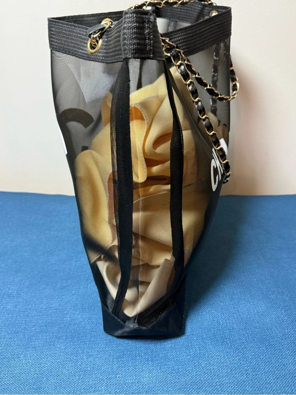 designer fashion black and white C Mesh Shopper shoulder Tote bag new